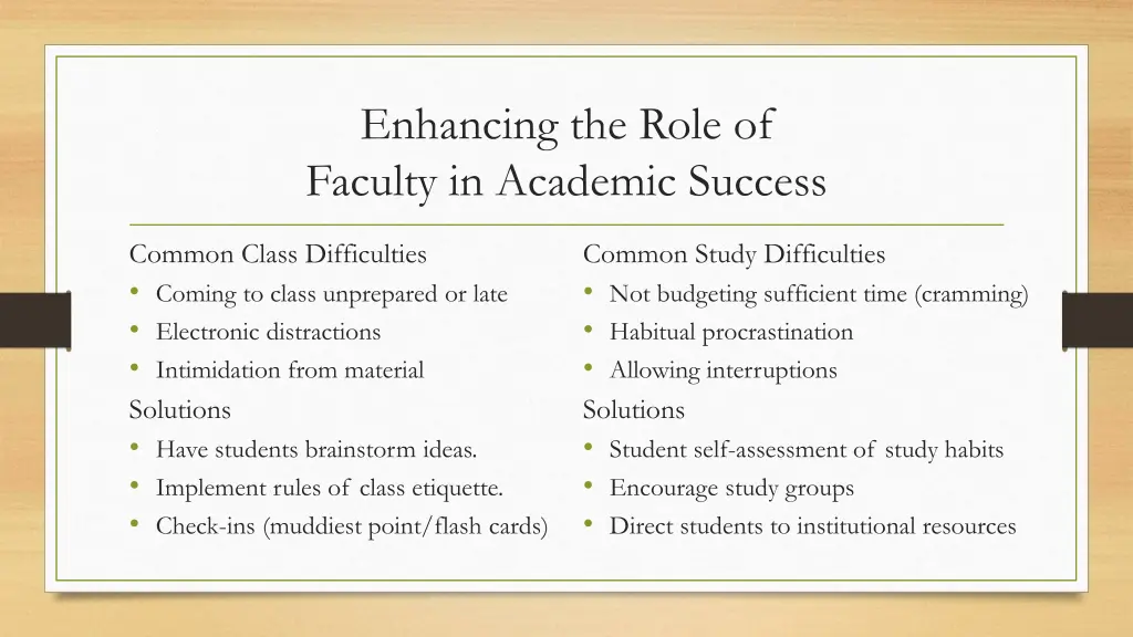 enhancing the role of faculty in academic success