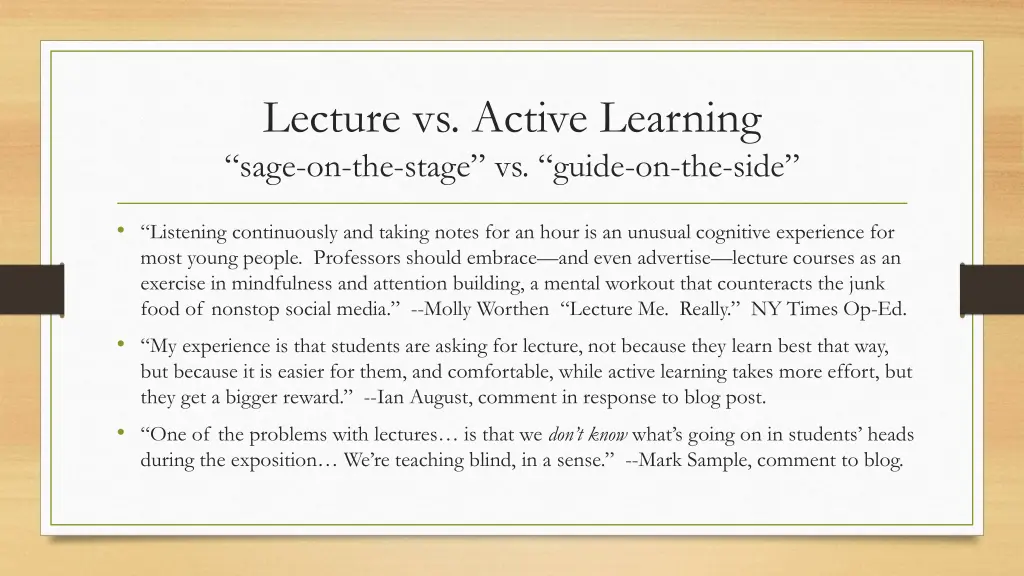 lecture vs active learning sage on the stage