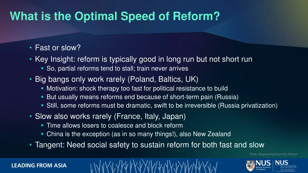 what is the optimal speed of reform