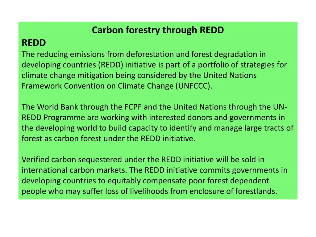 carbon forestry through redd