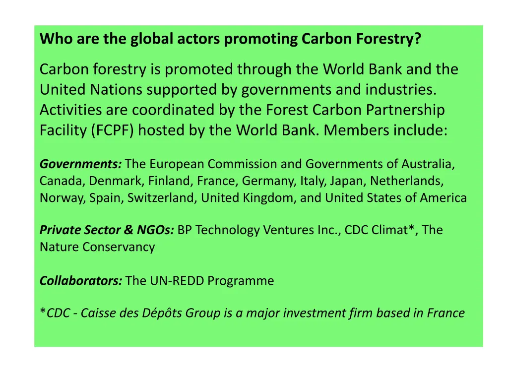 who are the global actors promoting carbon