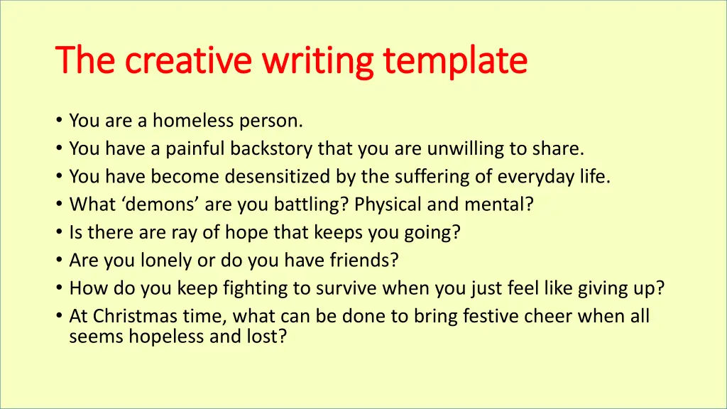 the creative writing template the creative