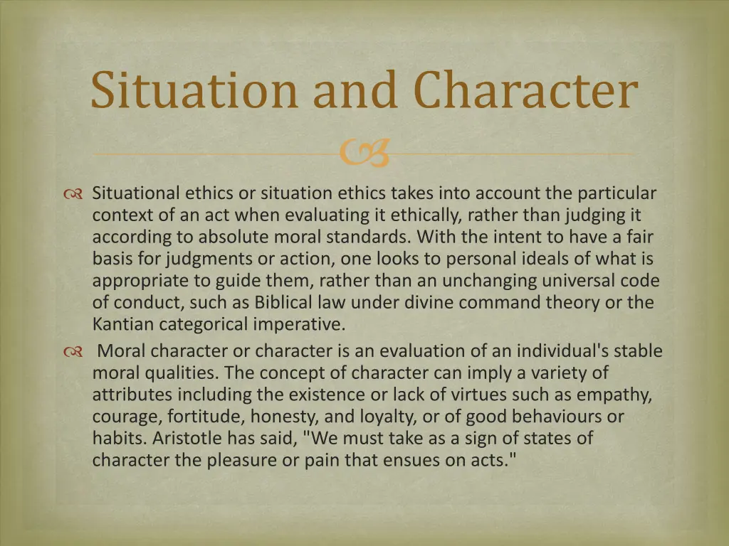 situation and character