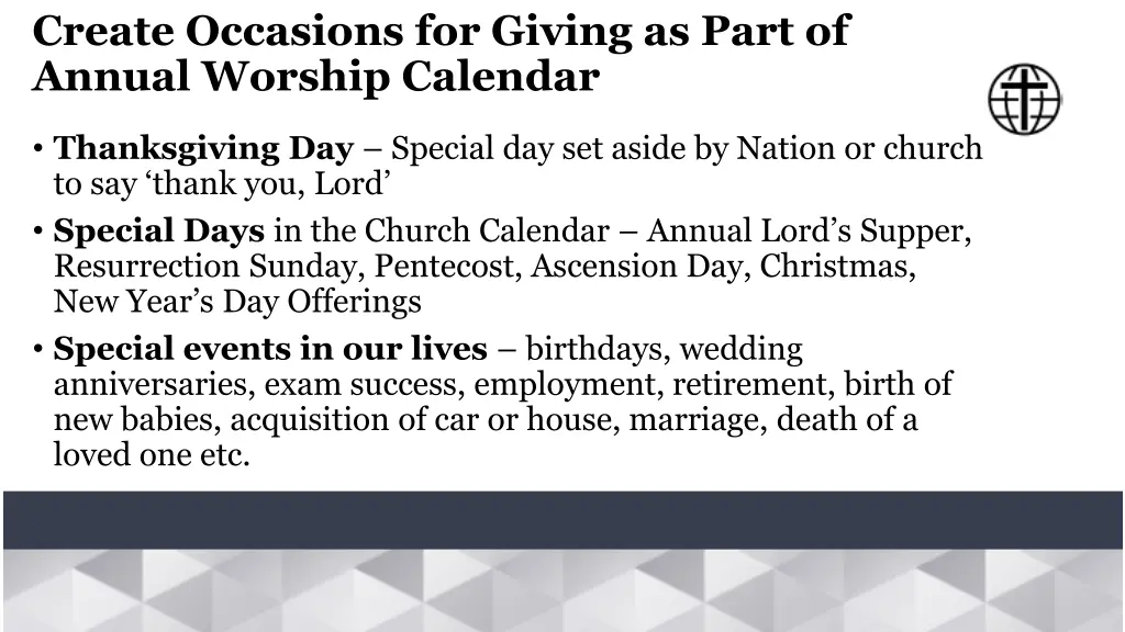 create occasions for giving as part of annual