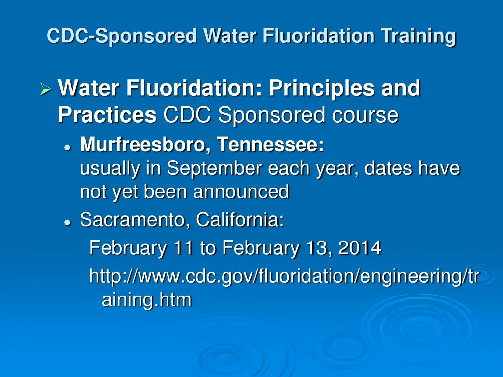 cdc sponsored water fluoridation training