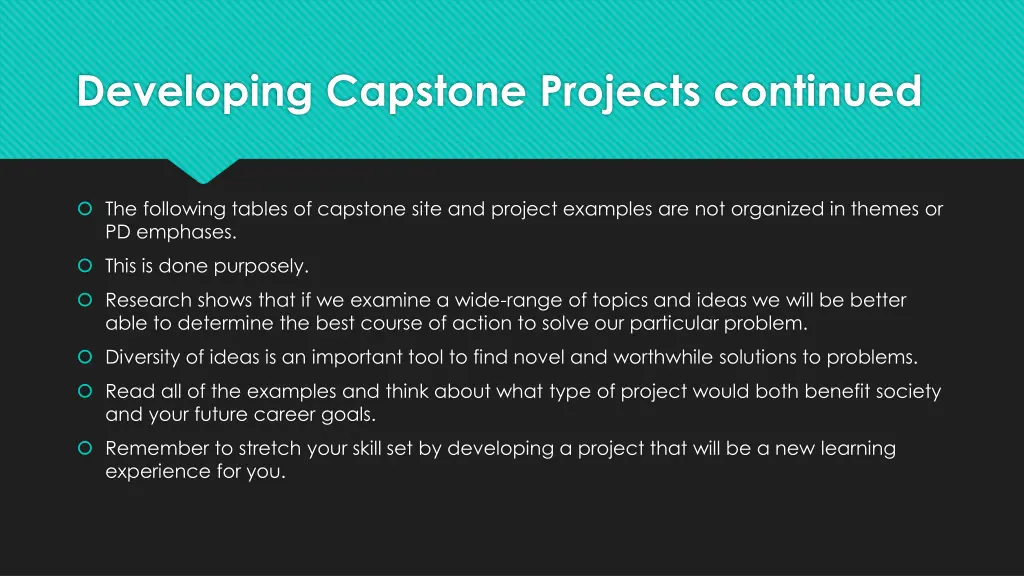 developing capstone projects continued