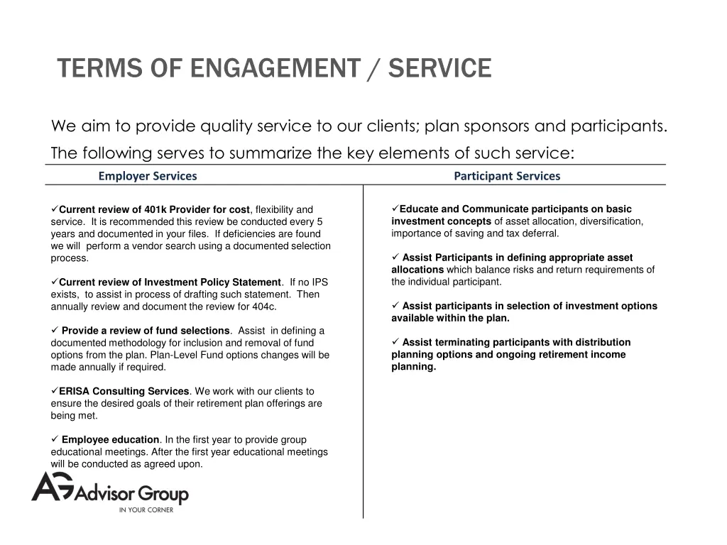 terms of engagement service