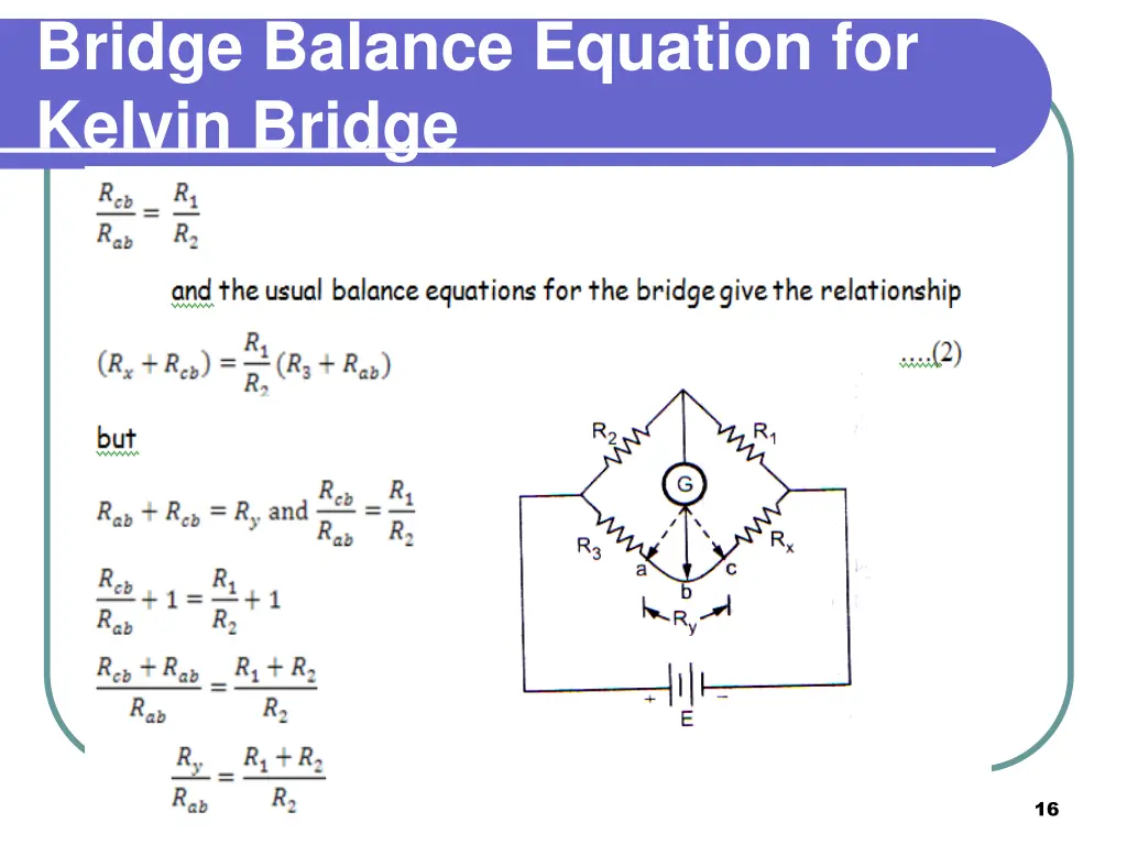 bridge balance equation for kelvin bridge 1