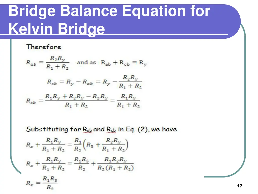 bridge balance equation for kelvin bridge 2