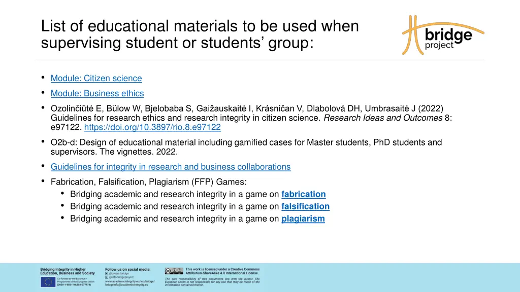 list of educational materials to be used when