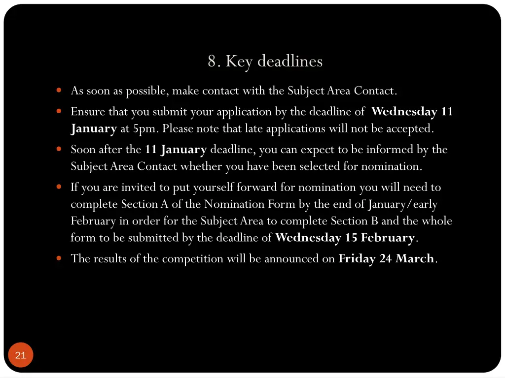 8 key deadlines