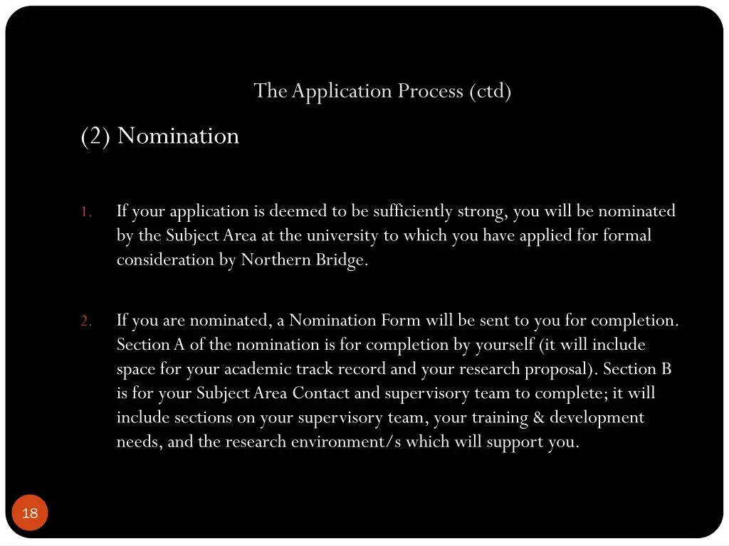 the application process ctd