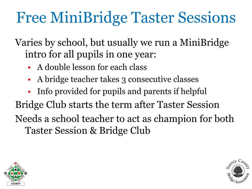 free minibridge taster sessions