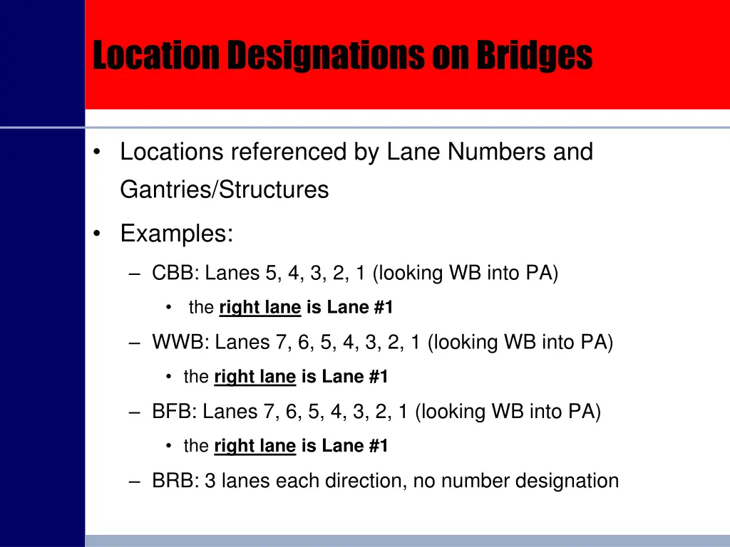 location designations on bridges