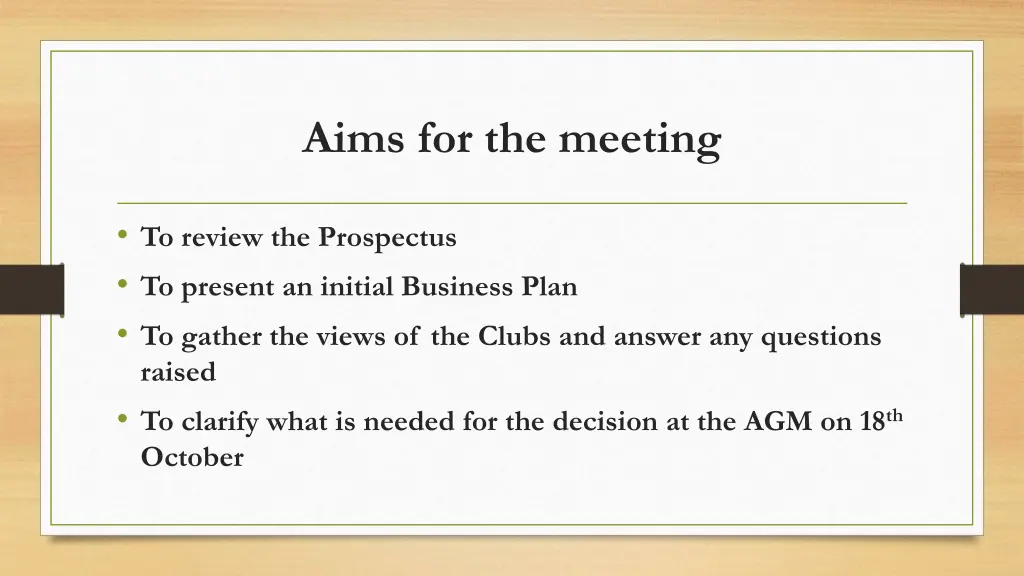 aims for the meeting