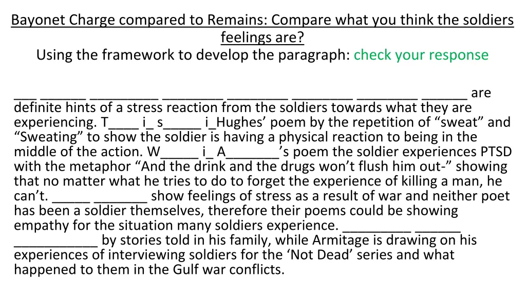 bayonet charge compared to remains compare what