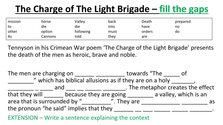 the charge of the light brigade fill the gaps