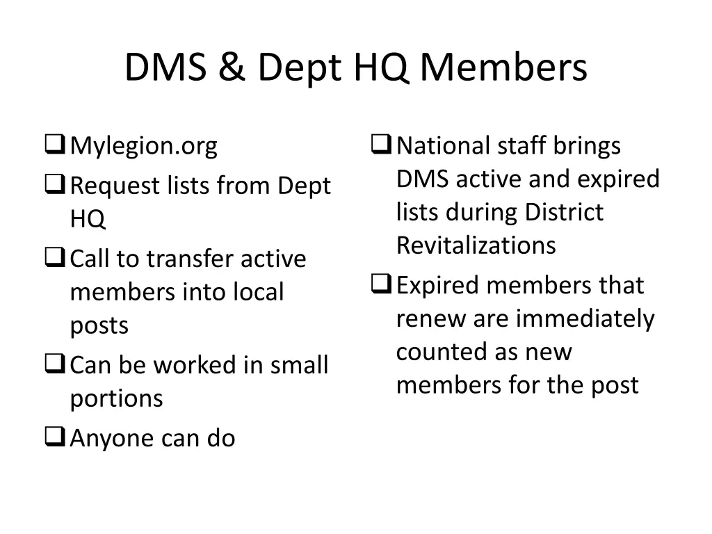 dms dept hq members