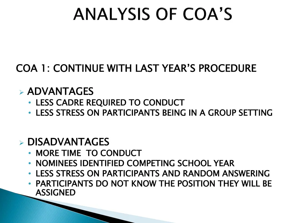 coa 1 continue with last year s procedure 1