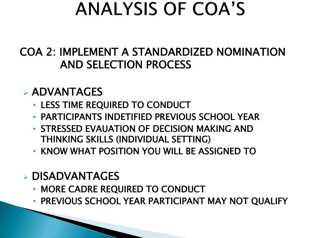 coa 2 implement a standardized nomination