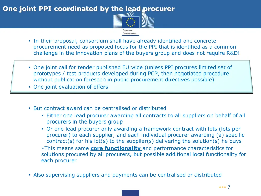 one joint ppi coordinated by the lead procurer