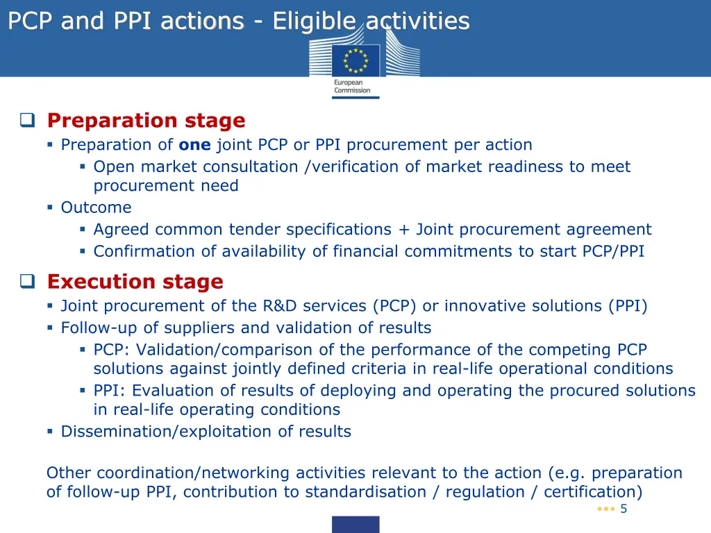 pcp and ppi actions eligible activities