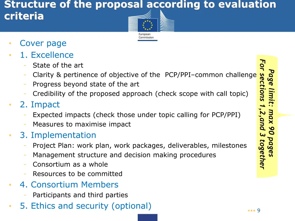 structure of the proposal according to evaluation