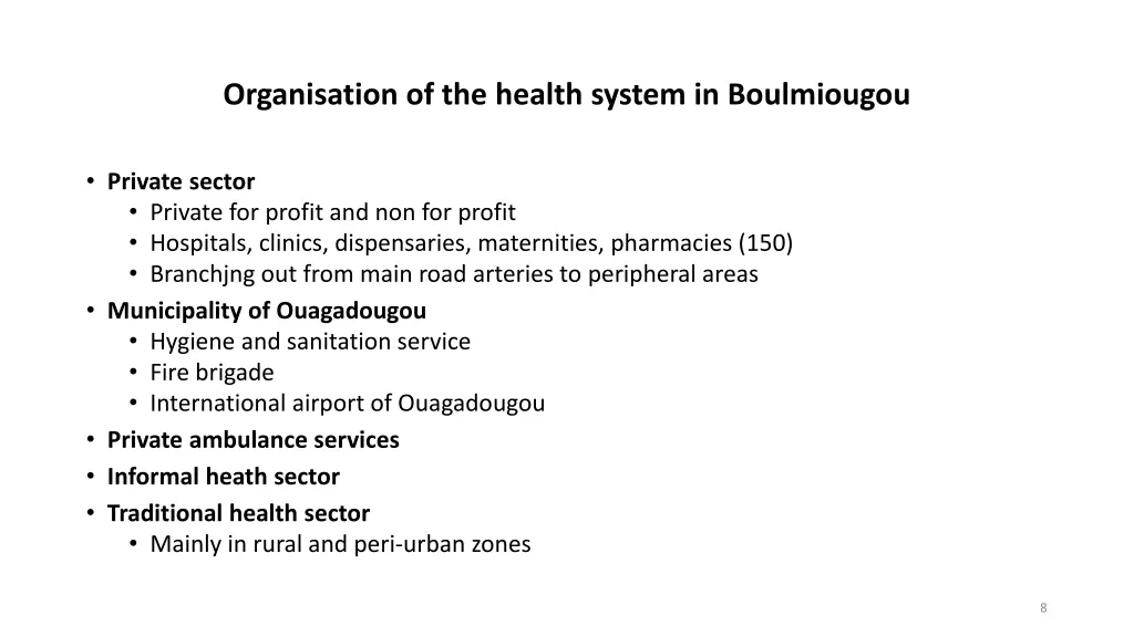 organisation of the health system in boulmiougou 1