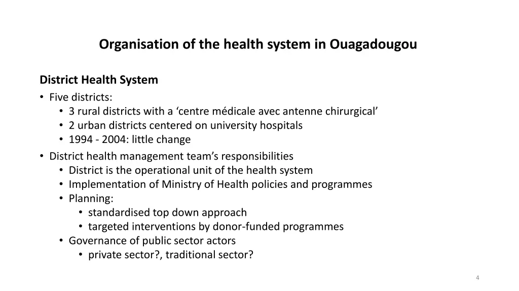 organisation of the health system in ouagadougou