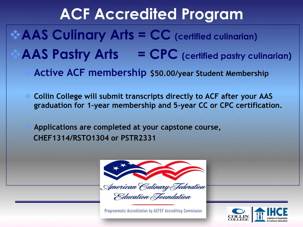 acf accredited program aas culinary arts