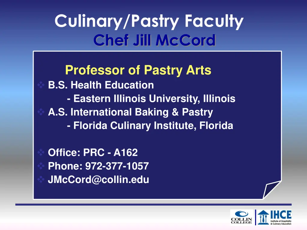 culinary pastry faculty