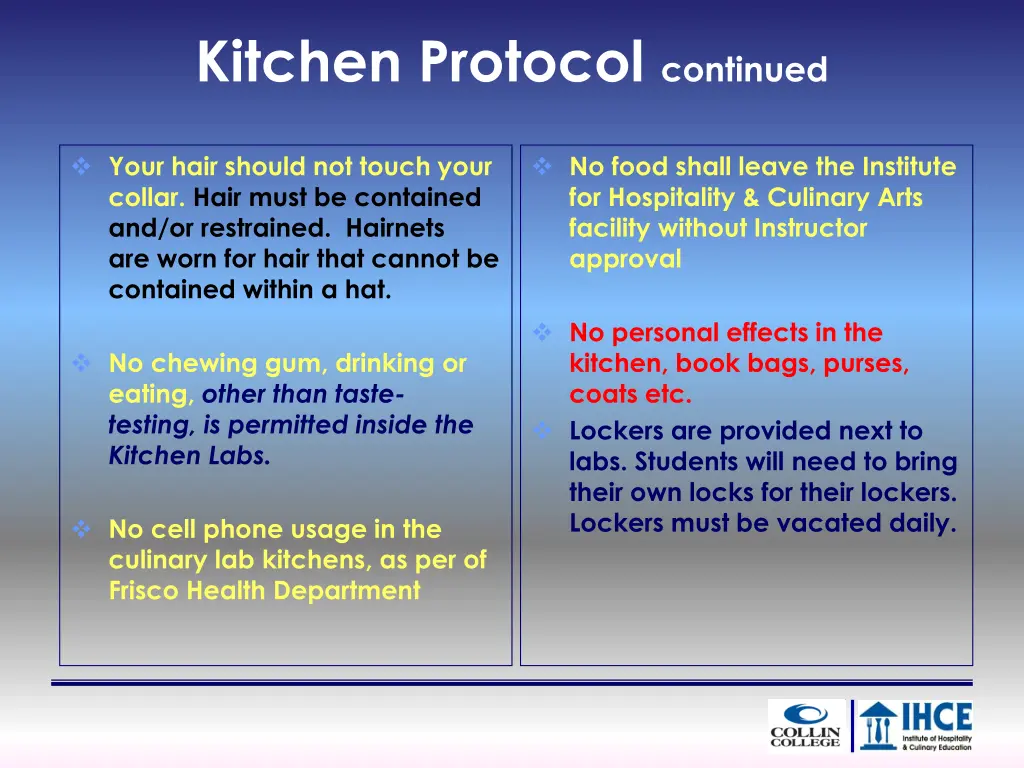 kitchen protocol continued