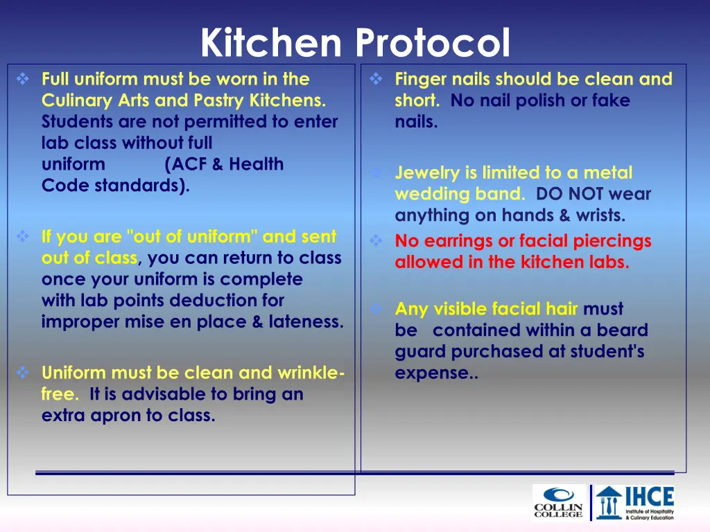 kitchen protocol