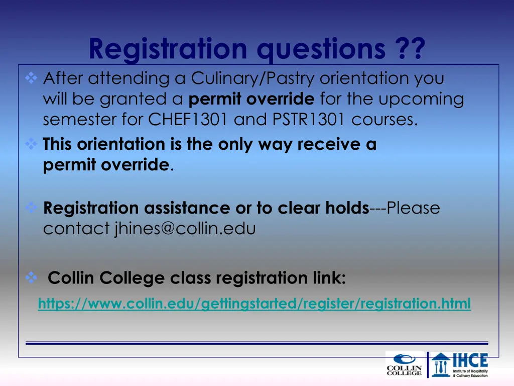 registration questions after attending a culinary