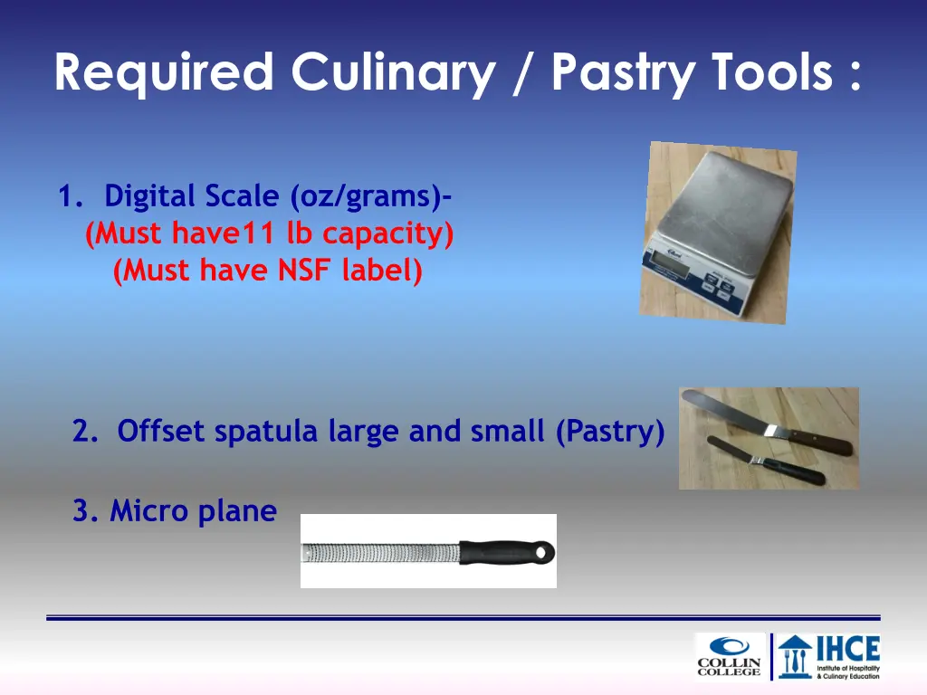 required culinary pastry tools
