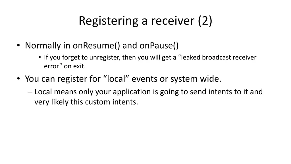 registering a receiver 2