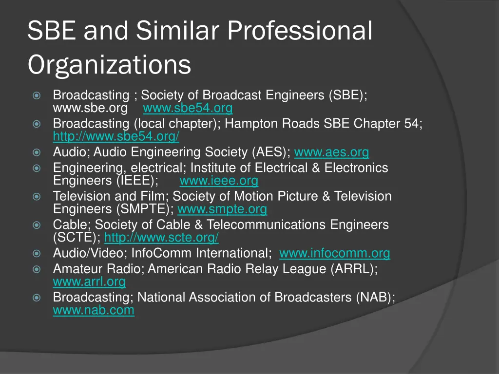 sbe and similar professional organizations