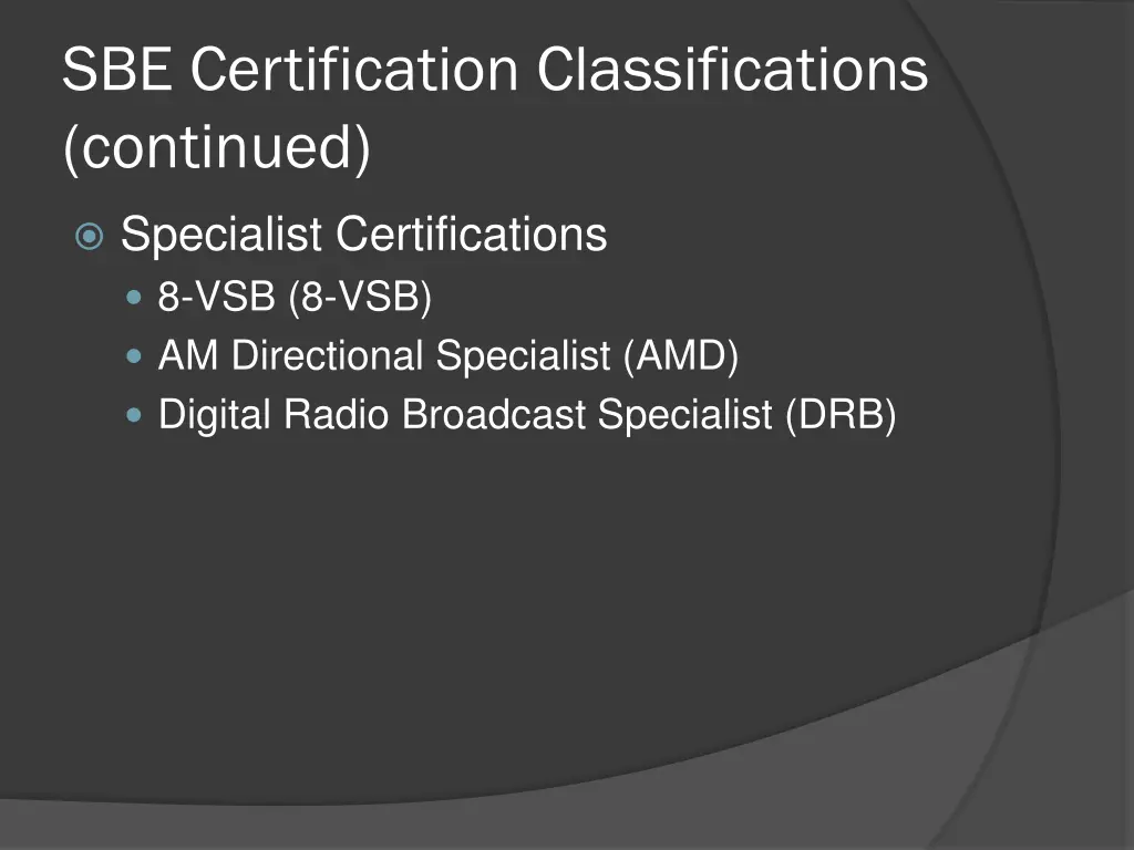 sbe certification classifications continued