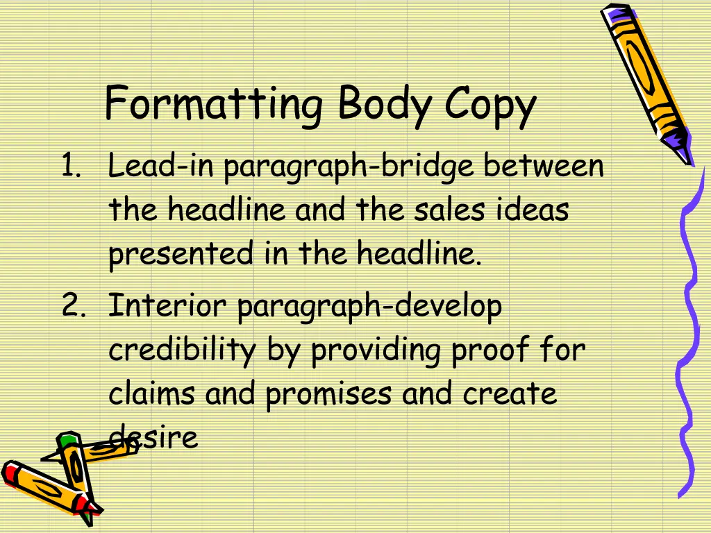 formatting body copy 1 lead in paragraph bridge