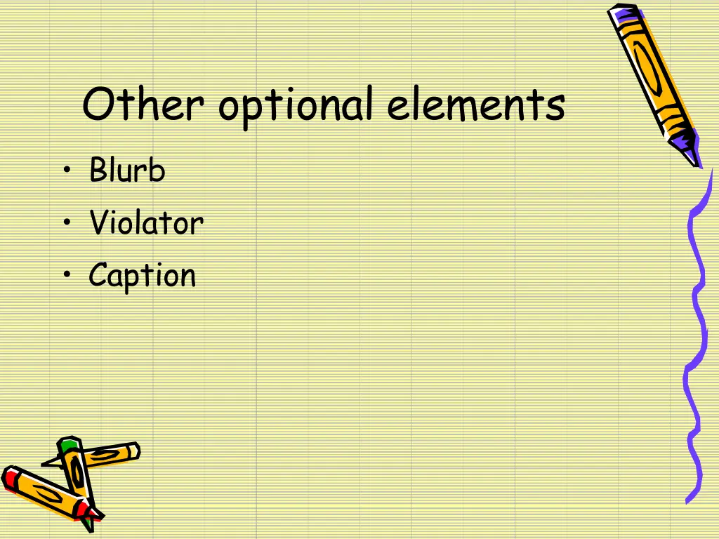 other optional elements blurb violator caption