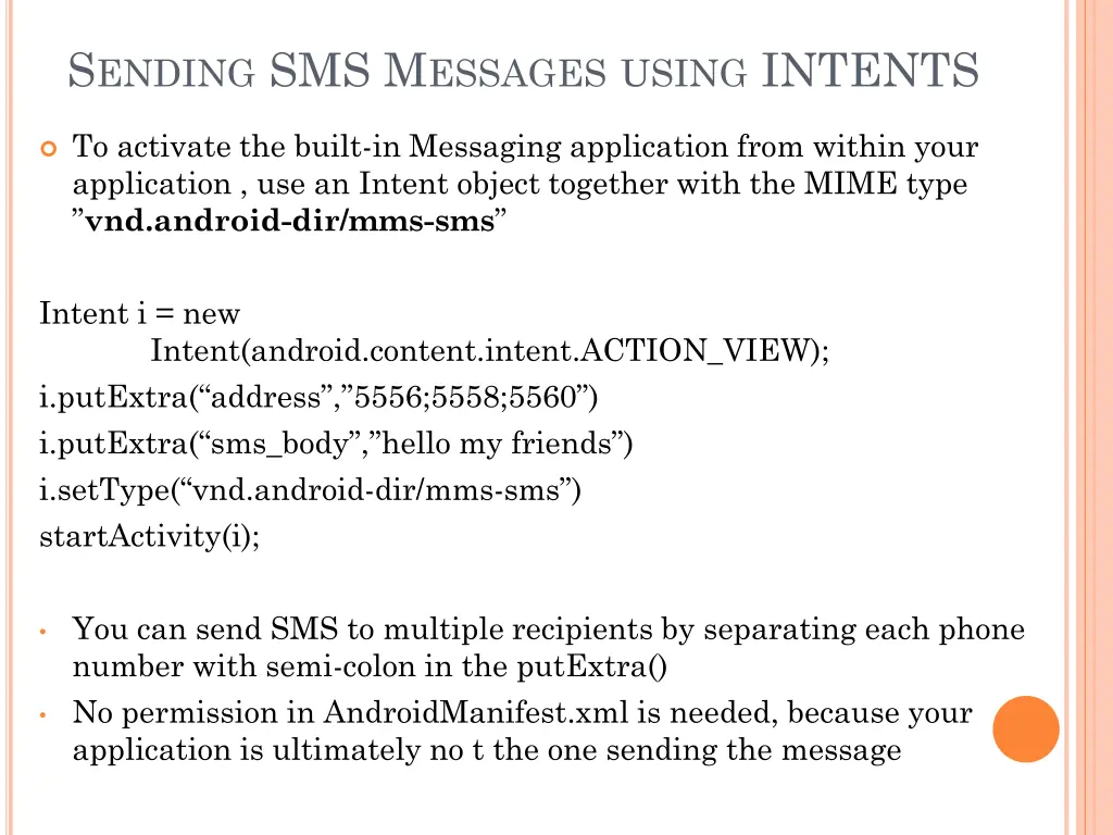 s ending sms m essages using intents