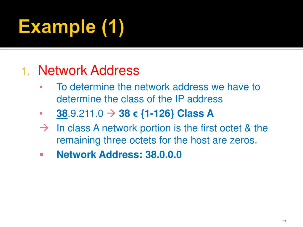 1 network address to determine the network