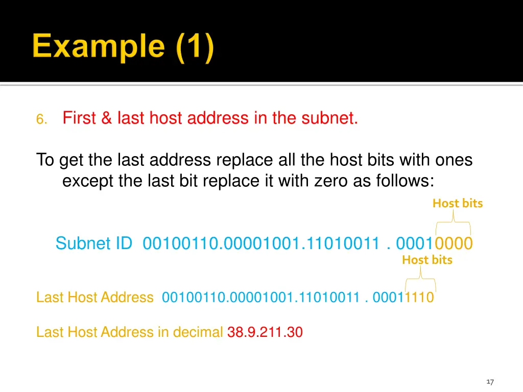 6 first last host address in the subnet 1