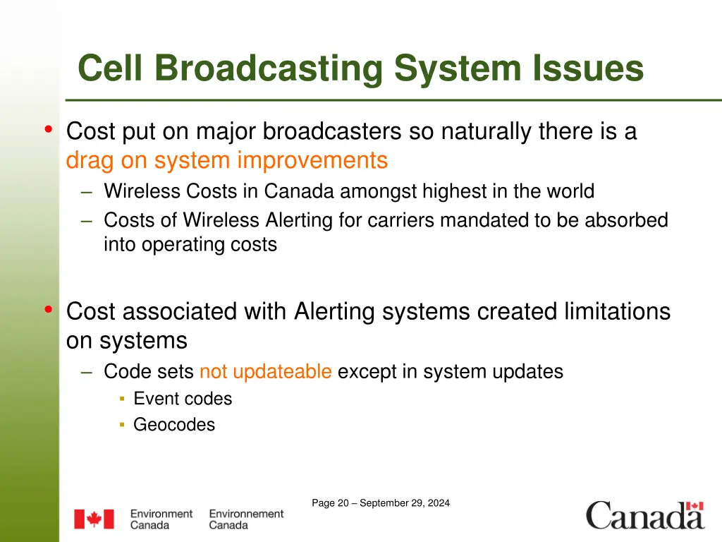 cell broadcasting system issues