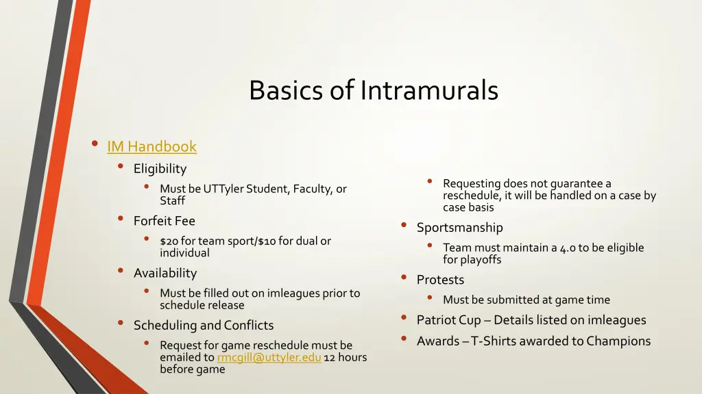 basics of intramurals