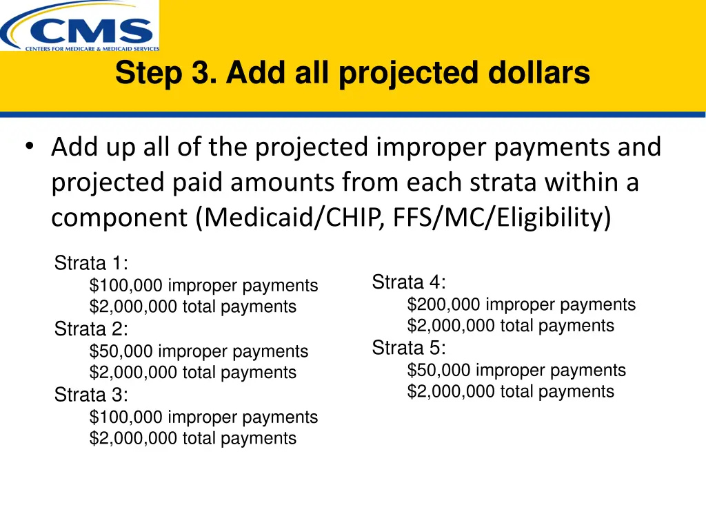 step 3 add all projected dollars