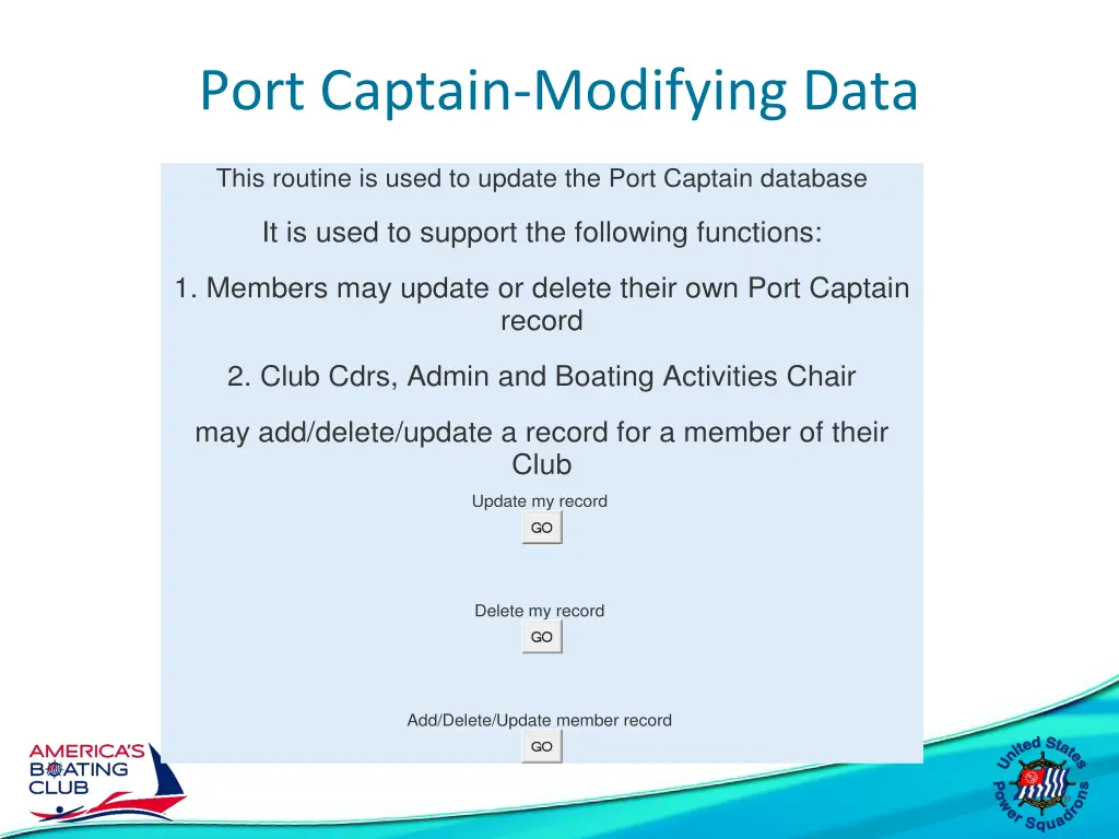 port captain modifying data