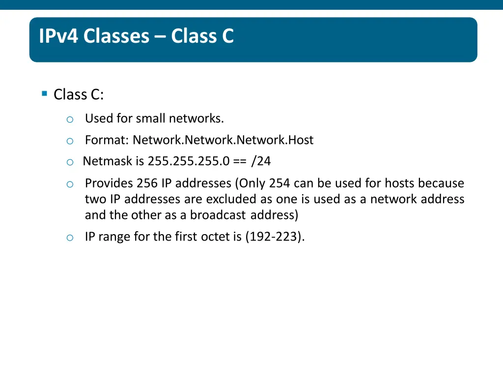 ipv4 classes class c