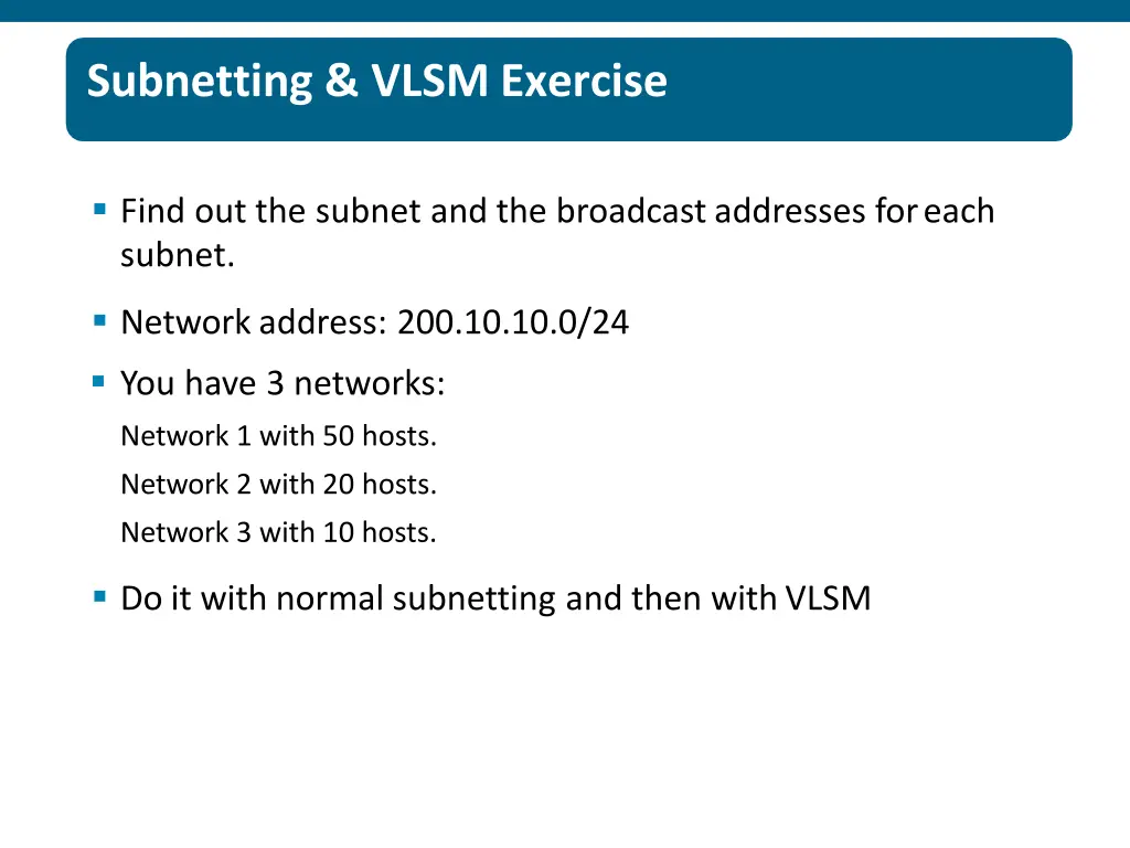 subnetting vlsm exercise