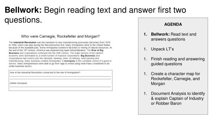 bellwork begin reading text and answer first